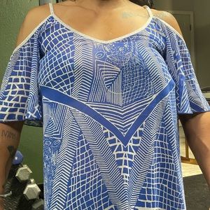 Day trip 100% polyester blue and white with silver trim size small